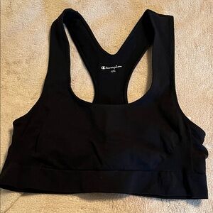 Champion Black Racerback Sports Bra - Supportive Athletic Crop